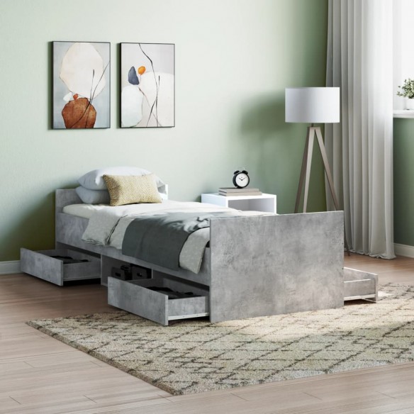 Cadre de lit tête de lit et pied de lit gris béton 75x190 cm