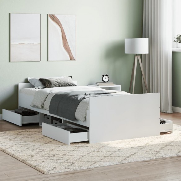 Cadre de lit avec tête de lit/pied de lit blanc 90x200 cm