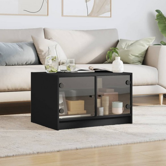 Table basse avec portes en verre noir 68x50x42 cm