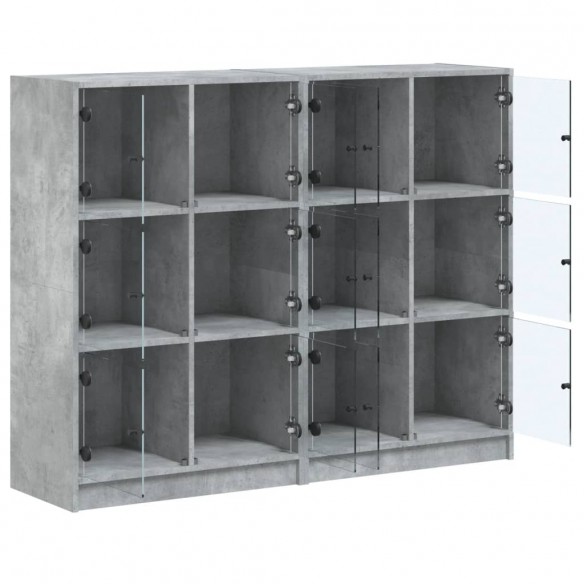 Bibliothèque avec portes gris béton 136x37x109 cm