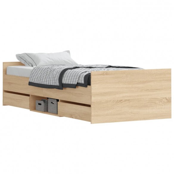 Cadre de lit tête de lit et pied de lit chêne sonoma 100x200 cm