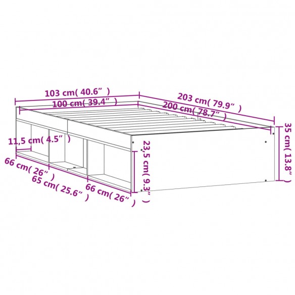 Cadre de lit sonoma gris 100x200 cm