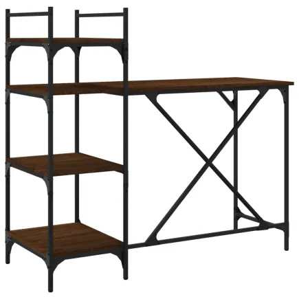 Bureau d'ordinateur avec étagères chêne marron 120x47x109 cm 2