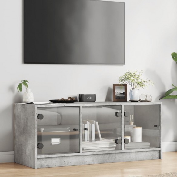 Meuble TV avec portes en verre gris béton 102x37x42 cm