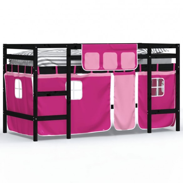 Lit mezzanine enfants et rideaux rose 90x200cm bois pin massif