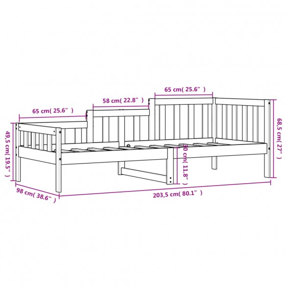 Lit de jour Blanc 90x200 cm Bois de pin massif