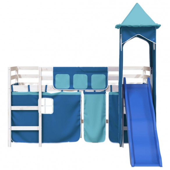 Lit mezzanine enfants avec tour bleu 80x200cm bois pin massif