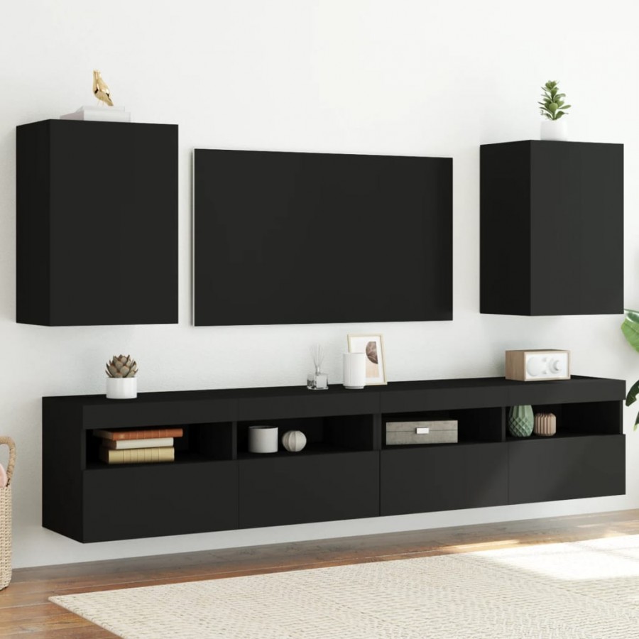 Meubles TV muraux 2 pcs noir 40,5x30x60 cm bois d'ingénierie