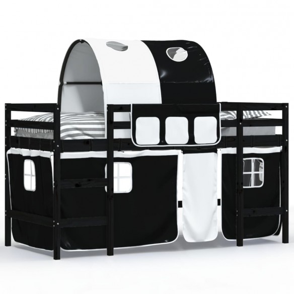 Lit mezzanine enfants et tunnel blanc/noir 90x190 cm pin massif