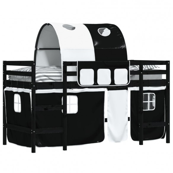 Lit mezzanine enfants et tunnel blanc/noir 90x190 cm pin massif