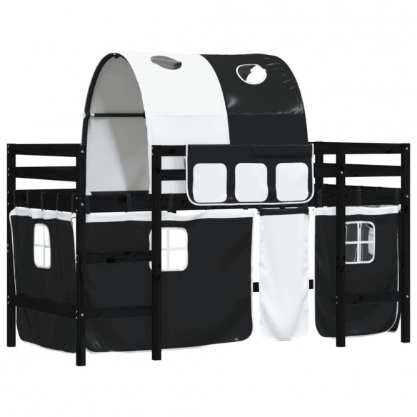 Lit mezzanine enfants et tunnel blanc/noir 90x190 cm pin massif