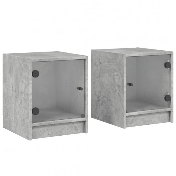 Tables de chevet et portes vitrées 2 pcs gris béton 35x37x42 cm