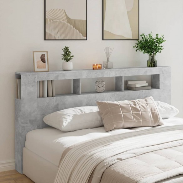 Tête de lit à LED gris béton 200x18,5x103,5cm bois d'ingénierie