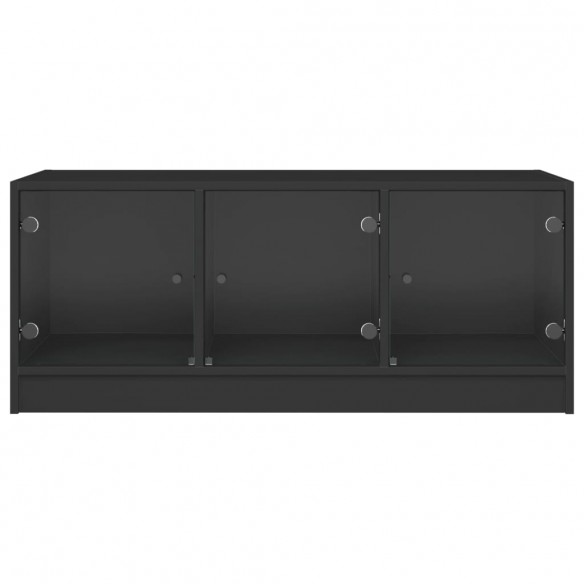 Table basse avec portes en verre noir 102x50x42 cm