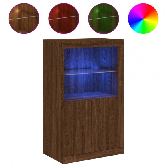 Armoire latérale avec lumières LED chêne marron bois ingénierie