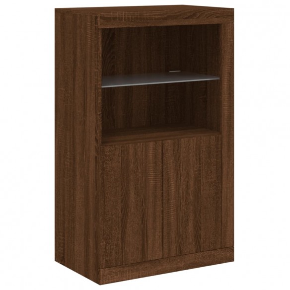 Armoire latérale avec lumières LED chêne marron bois ingénierie