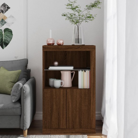 Armoire latérale avec lumières LED chêne marron bois ingénierie