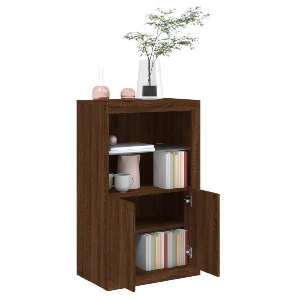 Armoire latérale avec lumières LED chêne marron bois ingénierie