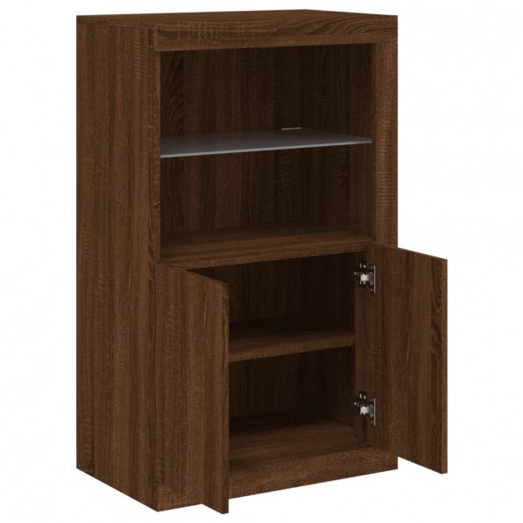 Armoire latérale avec lumières LED chêne marron bois ingénierie