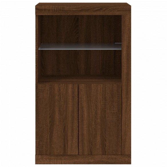 Armoire latérale avec lumières LED chêne marron bois ingénierie