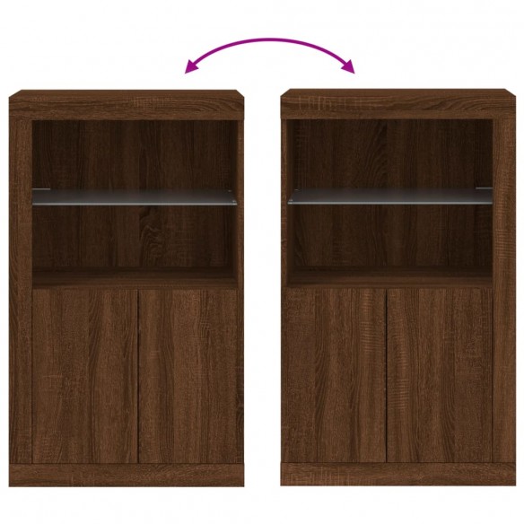 Armoire latérale avec lumières LED chêne marron bois ingénierie