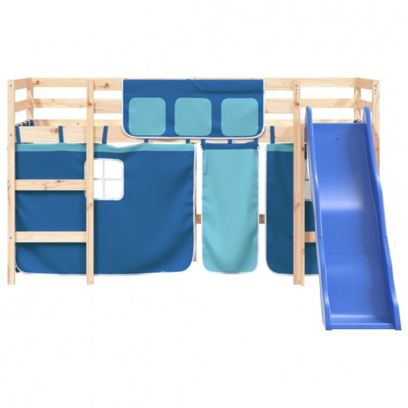 Lit mezzanine enfants et rideaux bleu 80x200cm bois pin massif