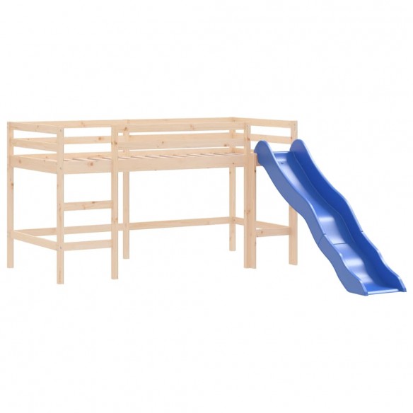 Lit mezzanine enfants et rideaux bleu 80x200cm bois pin massif