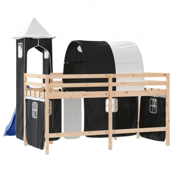 Lit mezzanine enfants avec tour blanc/noir 80x200cm pin massif