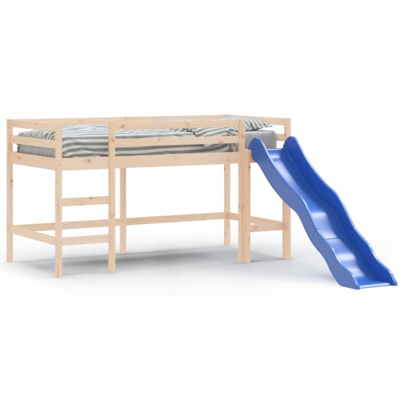 Lit mezzanine enfants toboggan 90x190 cm bois pin massif