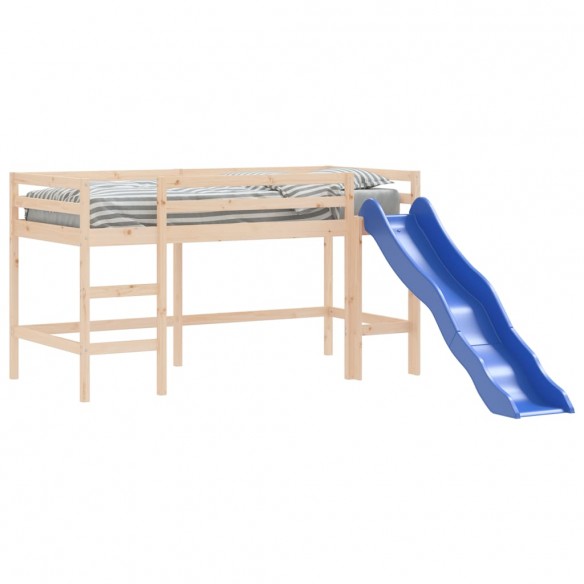 Lit mezzanine enfants toboggan 90x190 cm bois pin massif