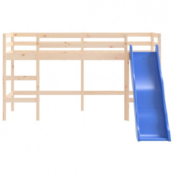 Lit mezzanine enfants toboggan 90x190 cm bois pin massif