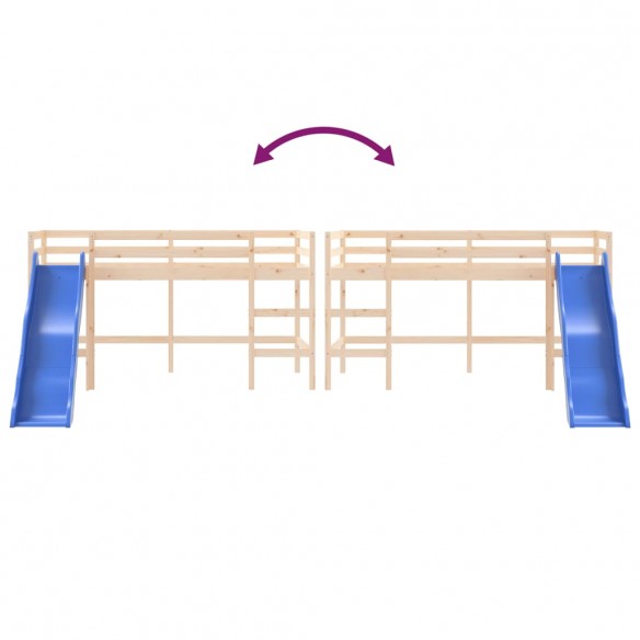 Lit mezzanine enfants toboggan 90x190 cm bois pin massif