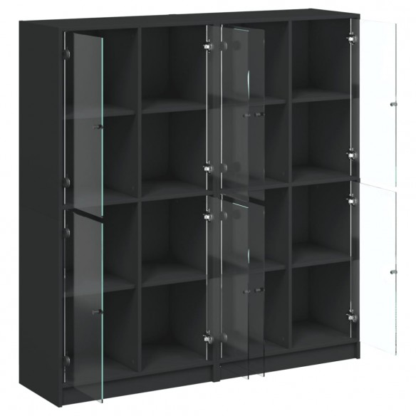 Bibliothèque avec portes noir 136x37x142 cm bois d'ingénierie