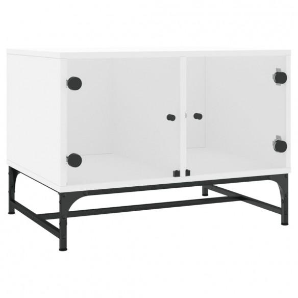 Table basse avec portes en verre blanc 68,5x50x50 cm