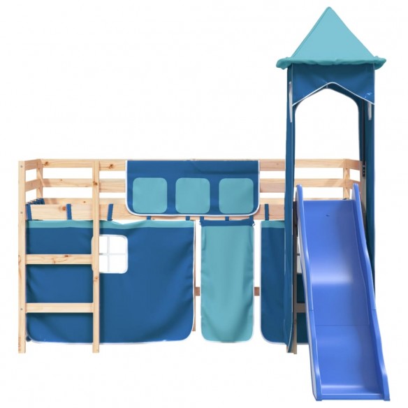 Lit mezzanine enfants avec tour bleu 90x200 cm bois pin massif