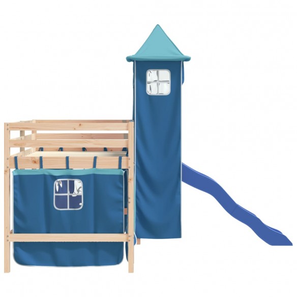 Lit mezzanine enfants avec tour bleu 90x200 cm bois pin massif