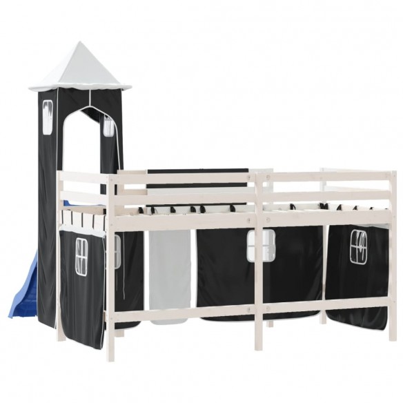 Lit mezzanine enfants avec tour blanc/noir 90x190 cm pin massif