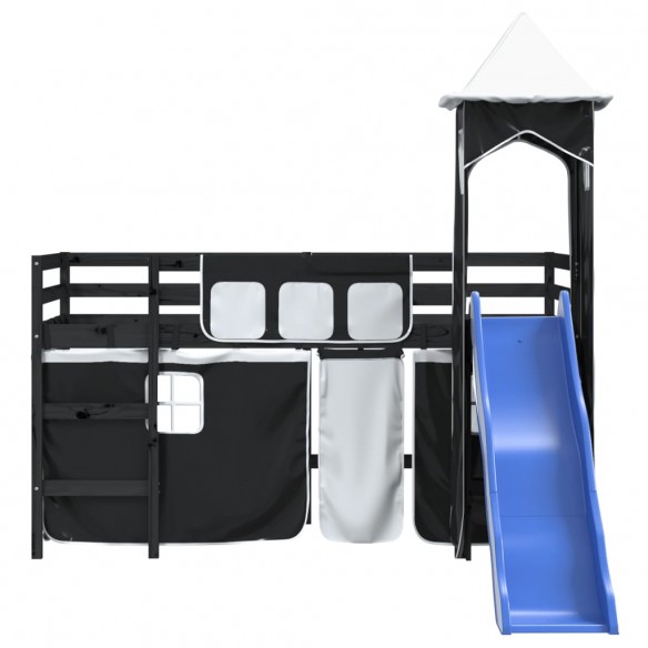 Lit mezzanine enfants et tour blanc/noir 90x200 cm pin massif