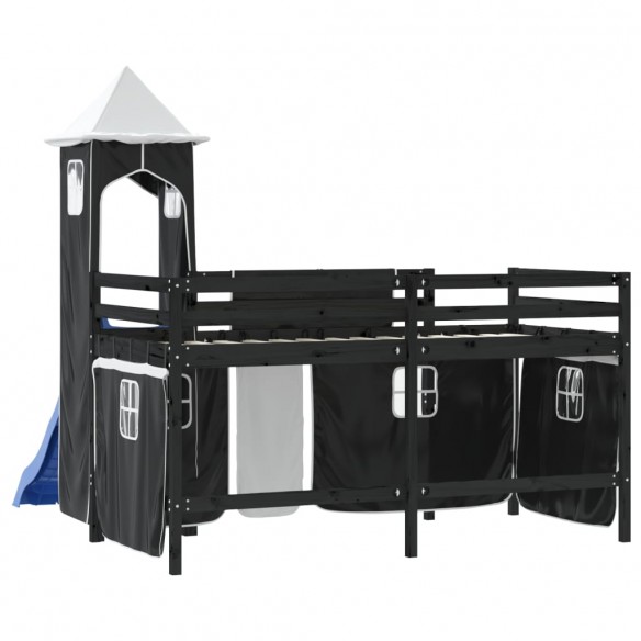 Lit mezzanine enfants et tour blanc/noir 90x200 cm pin massif