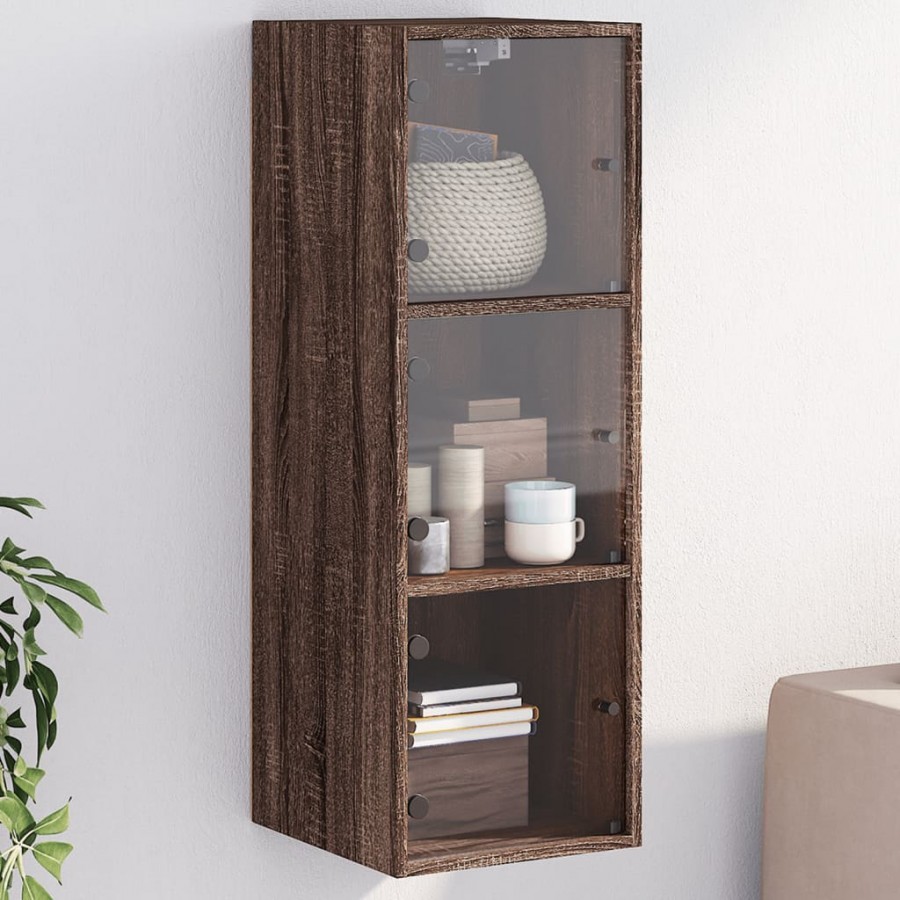 Armoire murale avec portes en verre chêne marron 35x37x100 cm