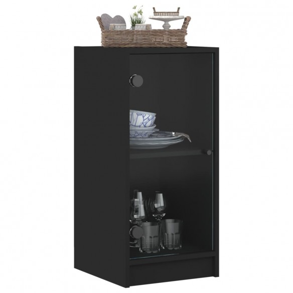 Armoire latérale avec portes en verre noir 35x37x75,5 cm