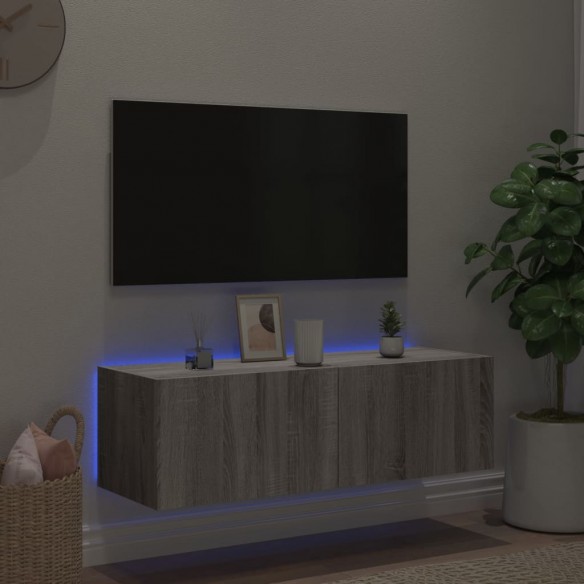 Meuble TV mural avec lumières LED sonoma gris 100x35x31 cm