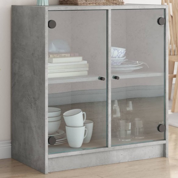 Armoire latérale avec portes en verre gris béton 68x37x75,5 cm