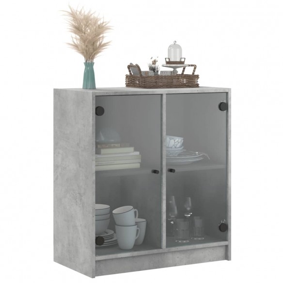 Armoire latérale avec portes en verre gris béton 68x37x75,5 cm