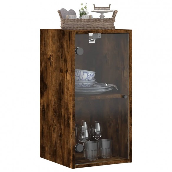 Armoire murale avec portes en verre chêne fumé 35x37x68,5 cm