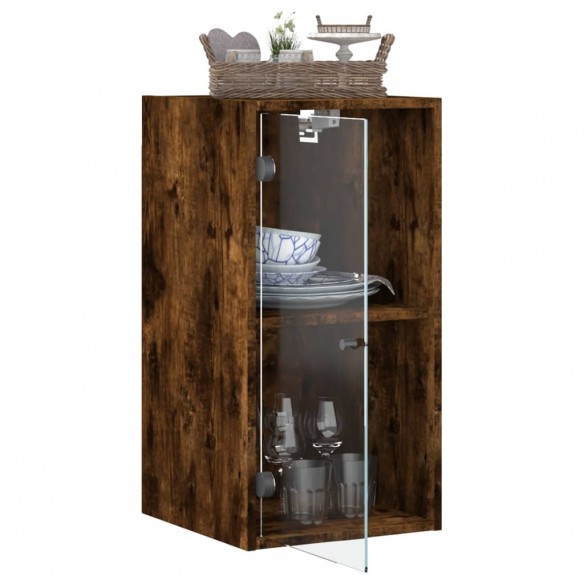 Armoire murale avec portes en verre chêne fumé 35x37x68,5 cm