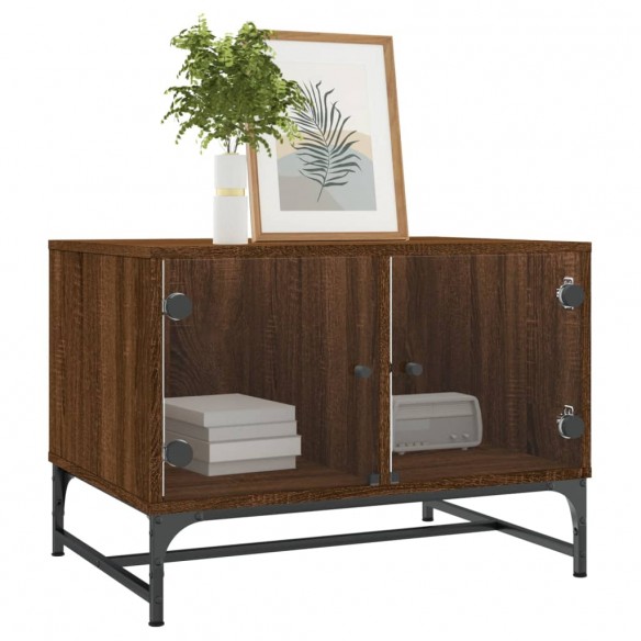 Table basse avec portes en verre chêne marron 68,5x50x50 cm