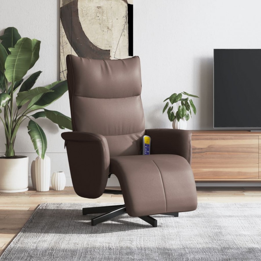 Fauteuil inclinable de massage repose-pieds marron similicuir