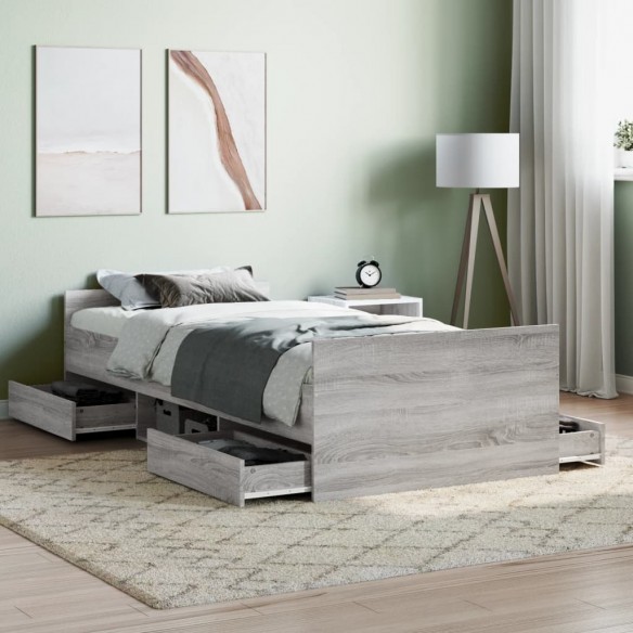 Cadre de lit tête de lit et pied de lit sonoma gris 90x190 cm