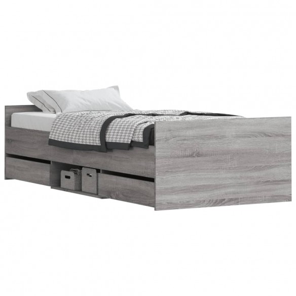 Cadre de lit tête de lit et pied de lit sonoma gris 90x190 cm